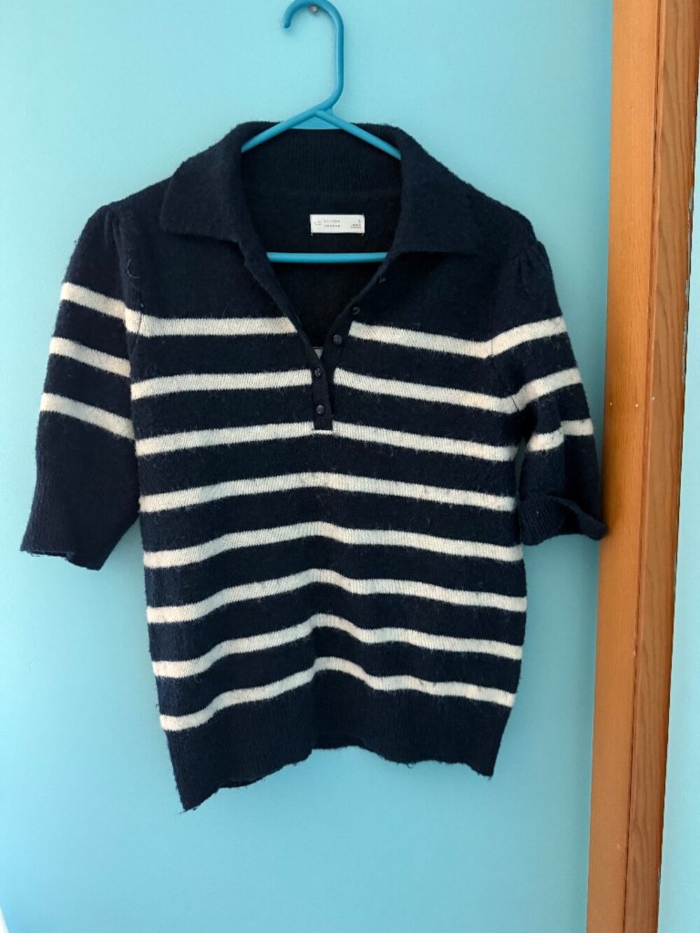 LC Lauren Conrad Black & White Striped Collared Sweater Top